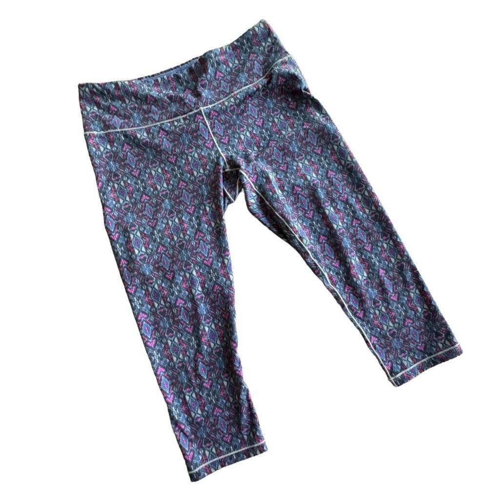 🍀Prana Womens Activewear Cropped Leggings Purple Geometric Pull On Yoga L